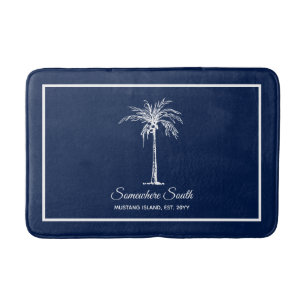 Elegant Blue White Palm Tree (aangepast) Badmat