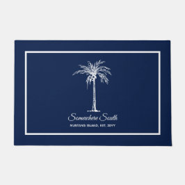 Elegant Blue White Palm Tree (aangepast) Deurmat