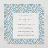 Elegant Blue + White Patterned Wedding Invitation Kaart (Voorkant / Achterkant)