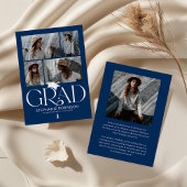 Elegant Blue & White Photo Collage Graduation Aankondiging