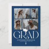 Elegant Blue & White Photo Collage Graduation Aankondiging (Voorkant)