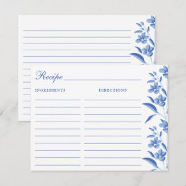 Elegant Blue & White Recipe Cards Notitiekaartje