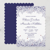 Elegant Blue White Scalloped Wedding Kaart (Voorkant / Achterkant)