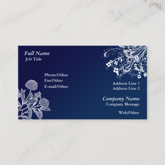 Elegant Blue, White Swirl Business Card Template Visitekaartje (Voorkant)