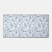 Elegant Blue White Toile Floral Pattern Botanical Bureaumat (Voorkant)