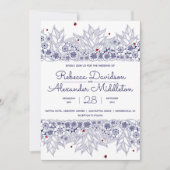 Elegant Blue White Wedding Kaart (Voorkant)