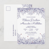 Elegant Blue White Wedding Uitnodiging Briefkaart (Voorkant / Achterkant)