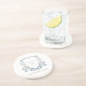 Elegant Blue Wilde Waterverf Monogram Crest Zandsteen Onderzetter (Zijkant)