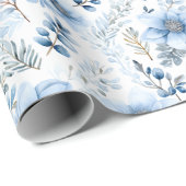 Elegant Blue Winter Florals Cadeaupapier (Rol Hoek)
