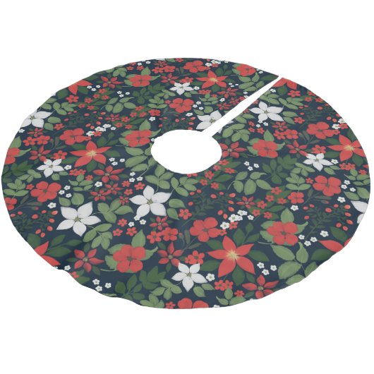 Elegant Blue Winter Red White Floral Painting Kerstboom Rok (Gekanteld)