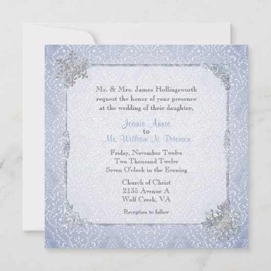 Elegant Blue Winter Snow Wedding Invitation Kaart (Achterkant)