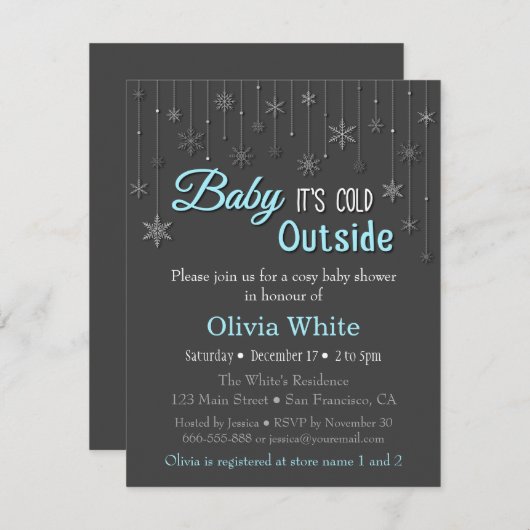 Elegant Blue Winter Snowflake Baby shower Kaart (Voorkant / Achterkant)