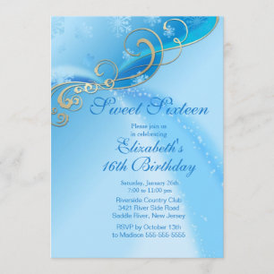 Elegant Blue Winter Sweet Sixteen Birthday Kaart