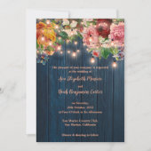 Elegant Blue Wood Floral String Lights Wedding Kaart (Voorkant)