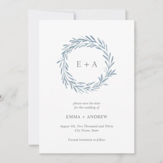 Elegant Blue Wreater Save the Date - Back Pattern Kaart (Voorkant)