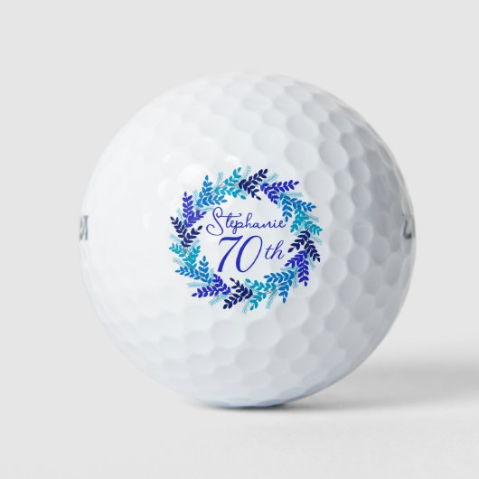 Elegant Blue Wreath 70th Birthday Golfballen (Voorkant)