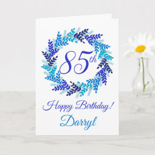 Elegant Blue Wreath 85th Birthday Kaart