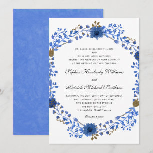 Elegant Blue Wreath   Alle ouders die een bruiloft Kaart