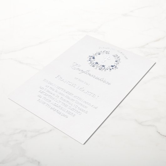 elegant blue wreath Confirmation Folie Uitnodiging (Gedraaid)