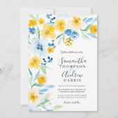Elegant blue yellow waterverf bruiloft kaart (Voorkant)