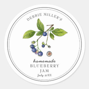 Elegant Blueberry op White Jam jar Ronde Sticker