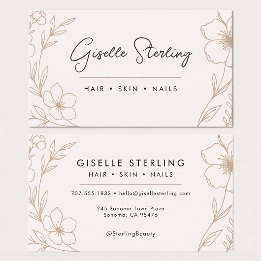 Elegant Blush and Black Botanical Typography Visitekaartje