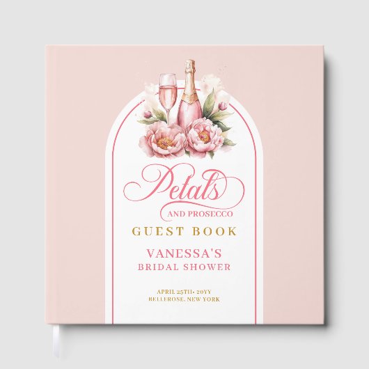 Elegant blush and gold petals prosecco sign book gastenboek (Voorkant)