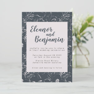 Elegant Blush and Grey Botanical Floral Wedding Kaart