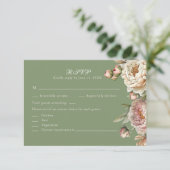 Elegant Blush and Sage Green Peonies RSVP Card (Staand voorkant)
