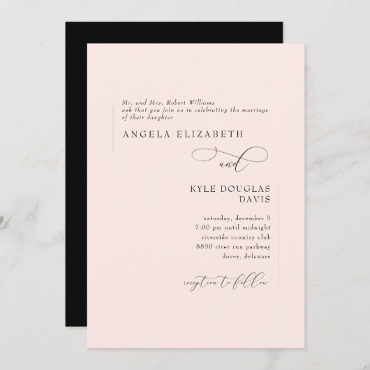 Elegant Blush & Black Bride Parents Wedding Kaart (Voorkant / Achterkant)