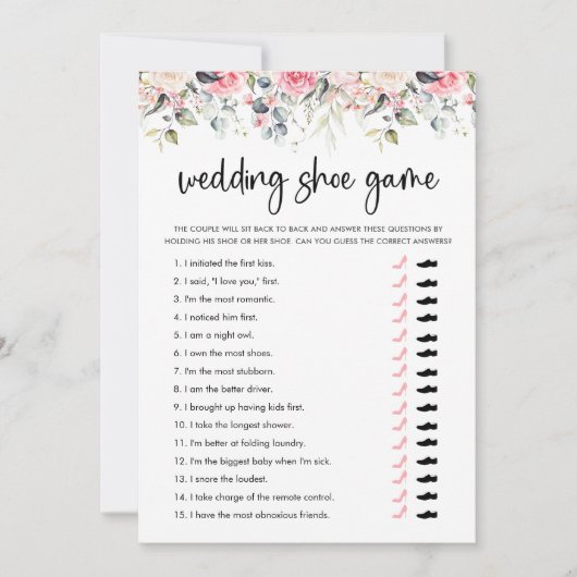 Elegant Blush Bloemen Bruiloft Schoen Spel Kaart (Voorkant)