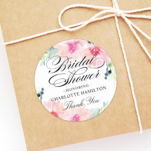 Elegant Blush Bloemen Waterverf Vrijgezellenfeest Ronde Sticker