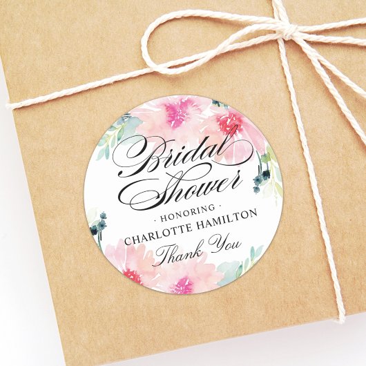 Elegant Blush Bloemen Waterverf Vrijgezellenfeest Ronde Sticker