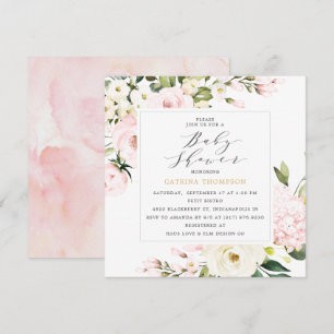 Elegant Blush Bloemengroen Baby shower Kaart