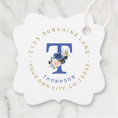 Elegant Blush Blue Floral Circular Address Label (Achterkant)