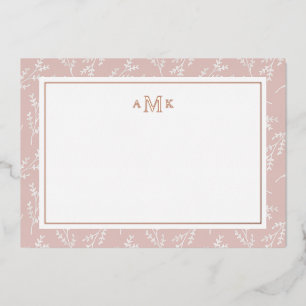 Elegant Blush Botanical Monogramed Folie Note Card Folie Feestdagenkaart