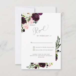 Elégant Blush & Bourgogne Floral Wedding RSVP