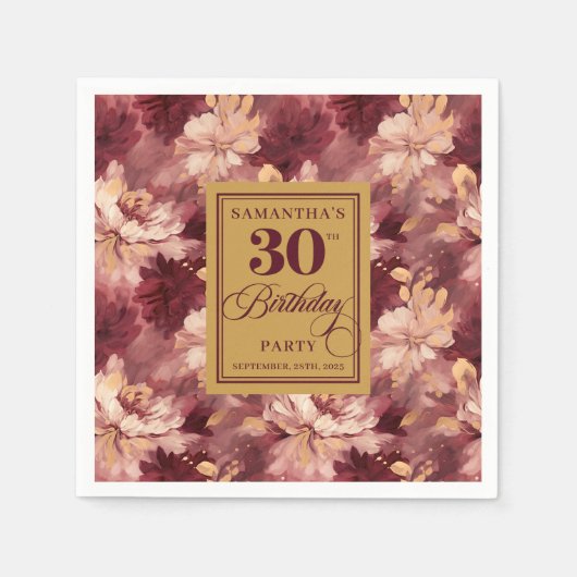 Elegant Blush Bourgondië Goud 30ste Verjaardagsfee Servet (Voorkant)