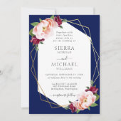 Elegant Blush Burgundy Navy Blue Gold Wedding Kaart (Voorkant)