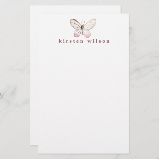Elegant Blush Butterfly - Aangepast Briefpapier (Voorkant / Achterkant)