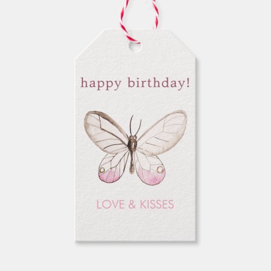 Elegant Blush Butterfly Birthday Gift Labels Cadeaulabel (Voorkant)