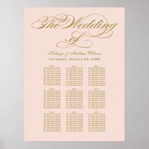 Elegant Blush Calligraphy Wedding Seding Chart Poster