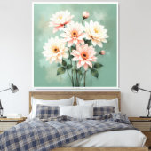Elegant Blush Chrysanthemum Art Canvas Afdruk (Insitu (Slaapkamer))
