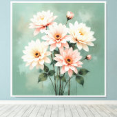 Elegant Blush Chrysanthemum Art Canvas Afdruk (Insitu (Houten vloer))