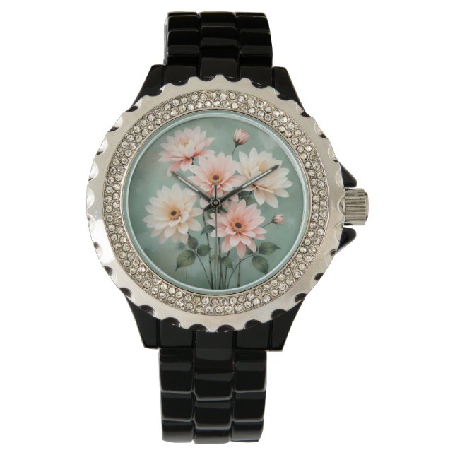 Elegant Blush Chrysanthemum Art Horloge (Voorkant)