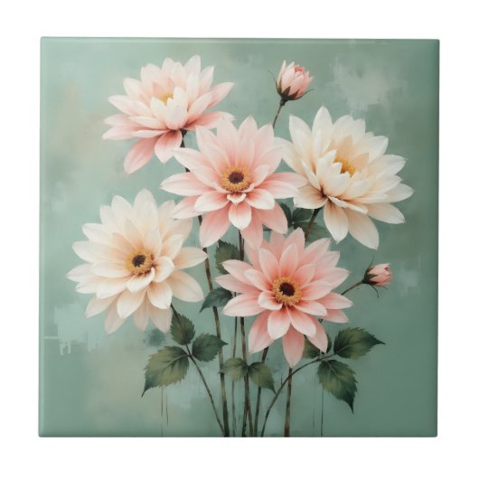Elegant Blush Chrysanthemum Art Tegeltje (Voorkant)