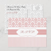 Elegant Blush Damask Stylish Modern Wedding Uitnodiging Briefkaart (Voorkant / Achterkant)