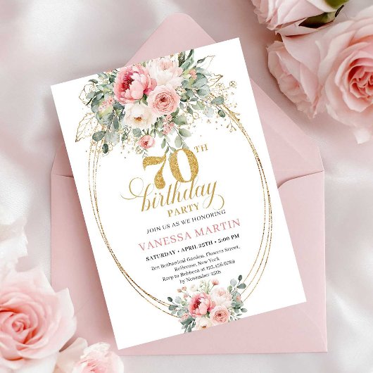 Elegant Blush Digital 70th Birthday Invitation