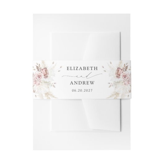 Elegant Blush Dusty Roos Bloemen Bruiloft Uitnodigingen Wikkel (Voorkant Voorbeeld)