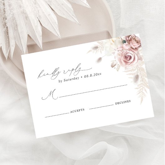 Elégant Blush Dusty Rose Floral Wedding Carte RSVP